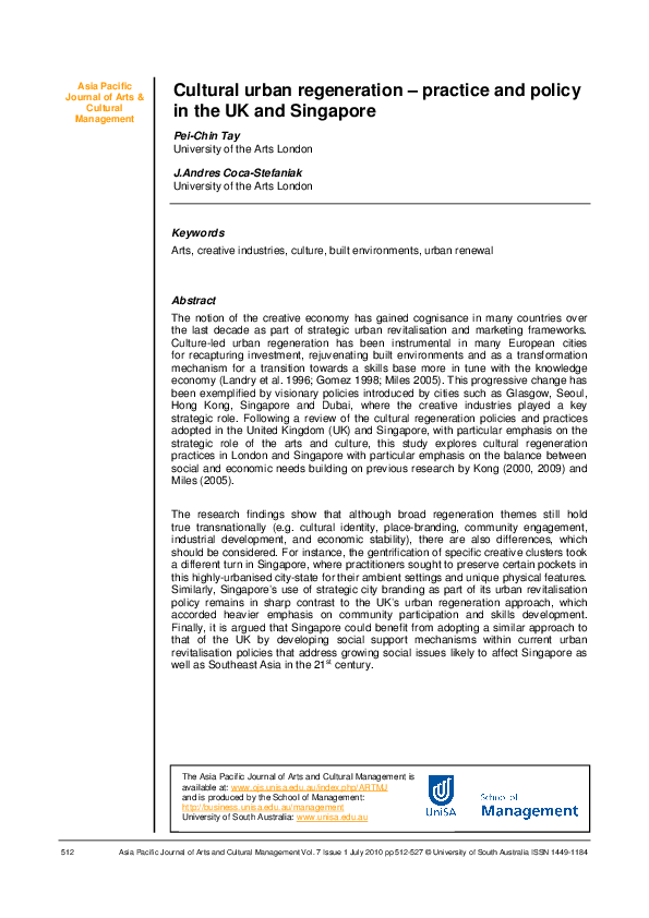 (PDF) Cultural urban regeneration – practice and policy in the UK and ...