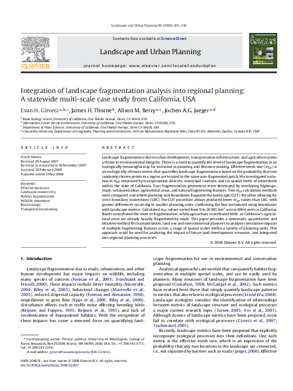(PDF) Integration of landscape fragmentation analysis into regional ...