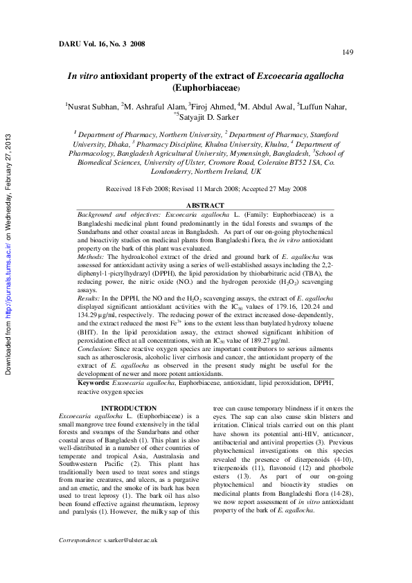 (PDF) In vitro antioxidant property of the extract of Excoecaria ...