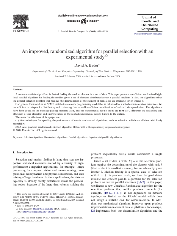 (PDF) An improved, randomized algorithm for parallel selection with an ...
