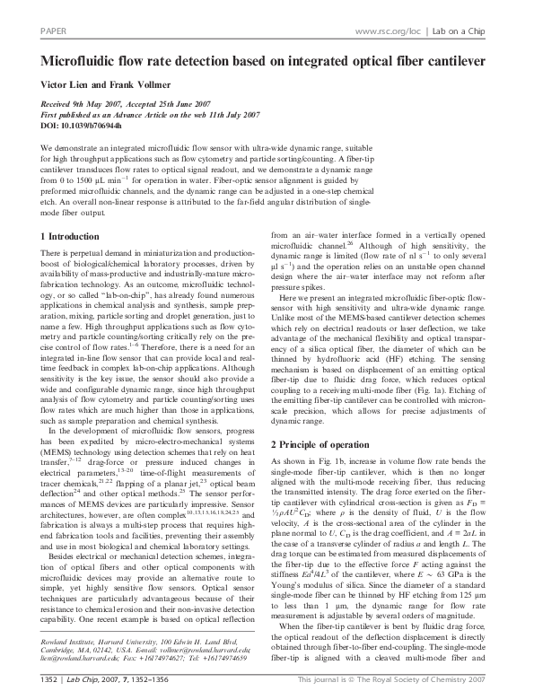 (PDF) Microfluidic flow rate detection based on integrated optical ...