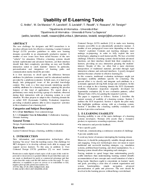 (PDF) Usability of elearning tools Carmelo Ardito Academia.edu