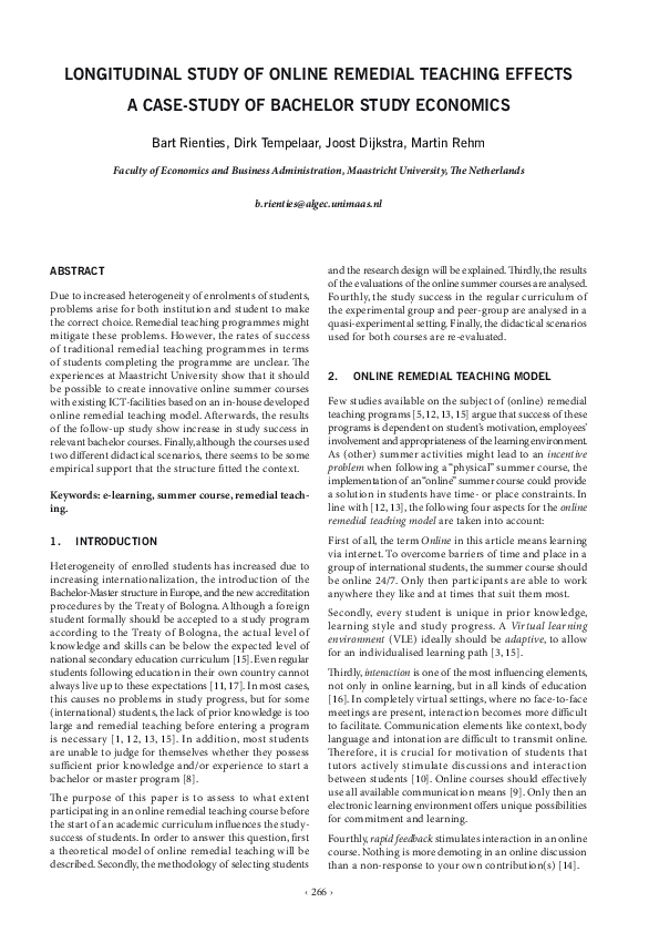 (PDF) LONGITUDINAL STUDY OF ONLINE REMEDIAL TEACHING EFFECTS A CASE