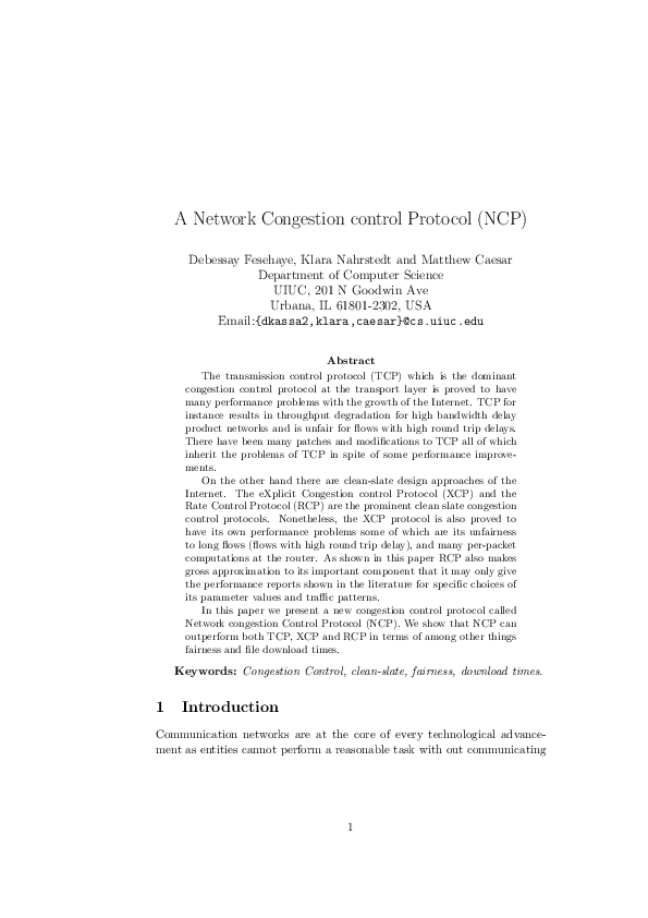 (PDF) A Network Congestion control Protocol (NCP)