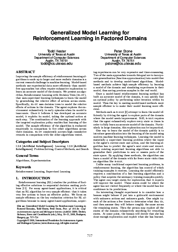 (PDF) Generalized model learning for reinforcement learning in factored ...