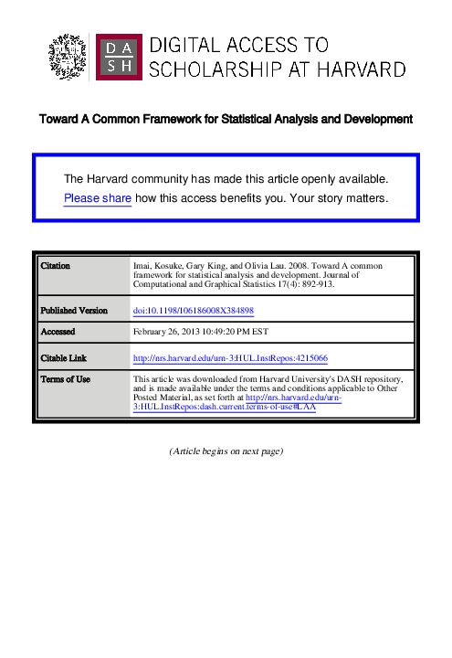 (PDF) Toward a common framework for statistical analysis and development