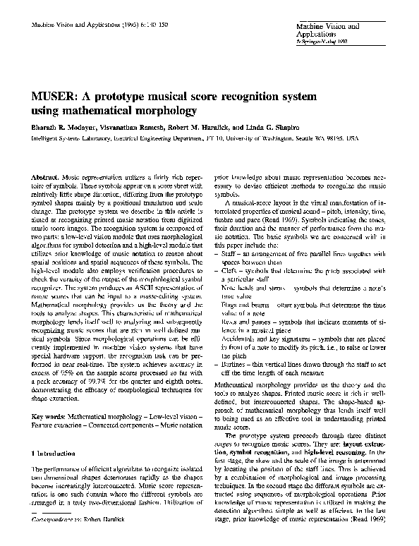 (PDF) Muser: A prototype musical score recognition system using ...