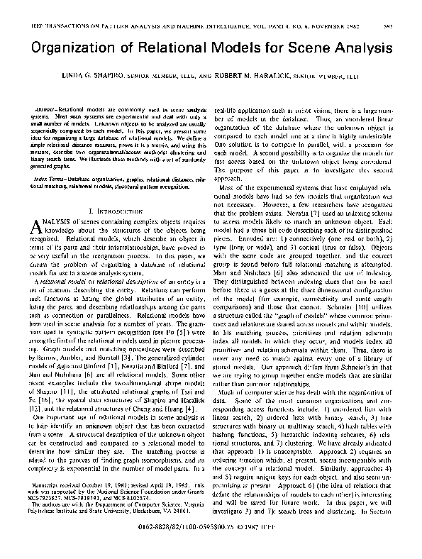 (PDF) Organization of relational models for scene analysis