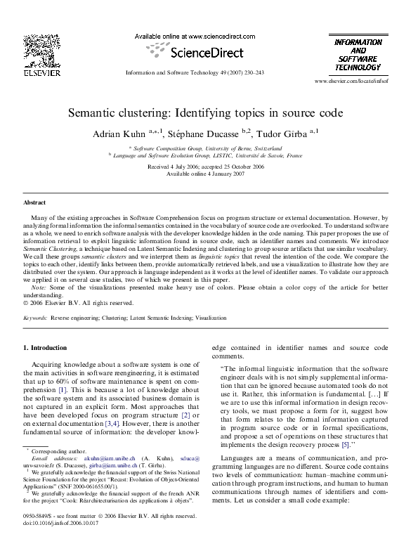 (PDF) Semantic clustering: Identifying topics in source code