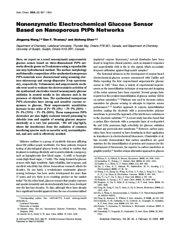 (PDF) Nonenzymatic electrochemical glucose sensor based on nanoporous ...