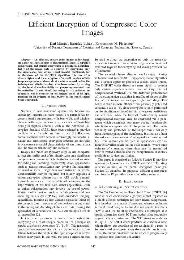 (PDF) Efficient encryption of compressed color images