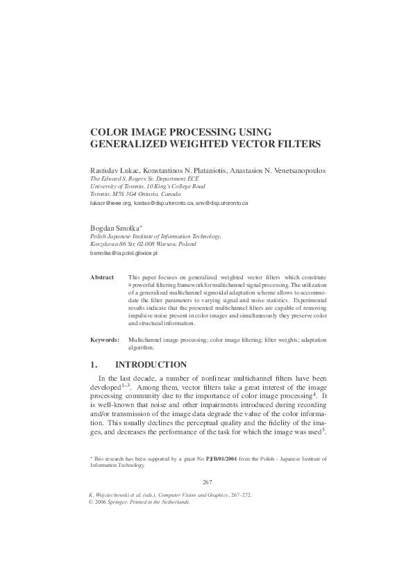 (PDF) Color Image Processing Using Generalized Weighted Vector Filters