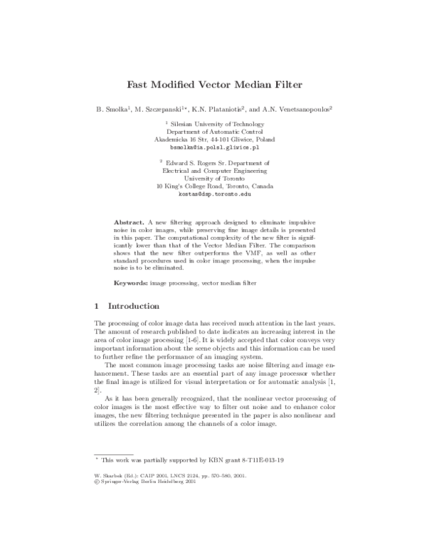 (PDF) Fast modified vector median filter Konstantinos Plataniotis