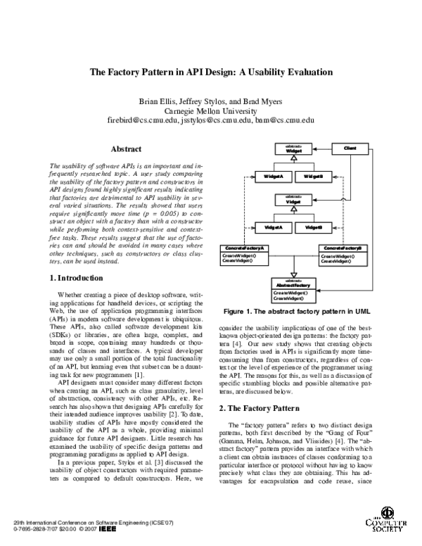 (PDF) The factory pattern in api design: A usability evaluation