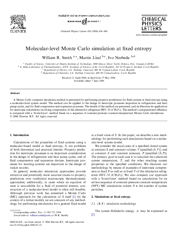 (PDF) Molecularlevel Monte Carlo simulation at fixed entropy Martin