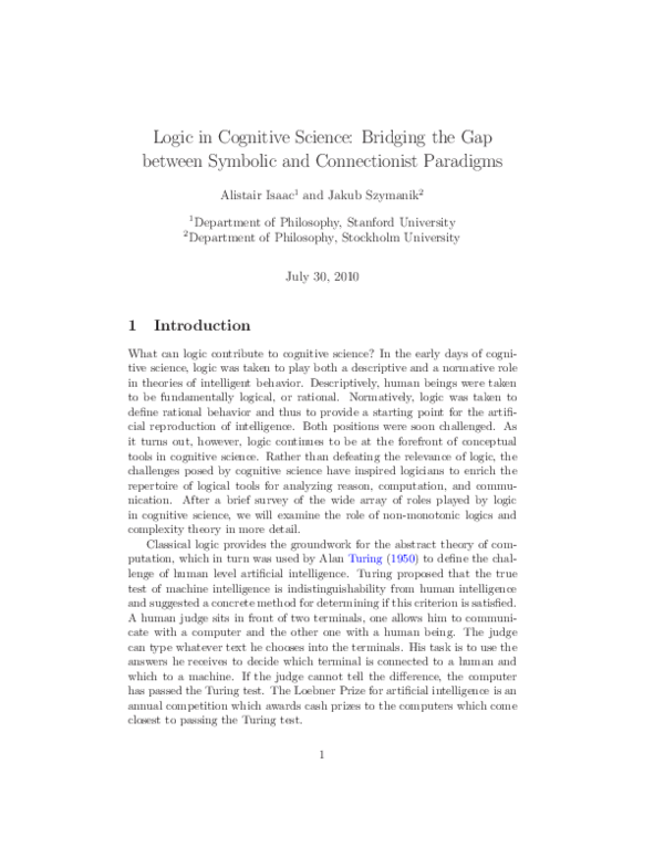 (PDF) Logic in Cognitive Science: Bridging the Gap between Symbolic and ...