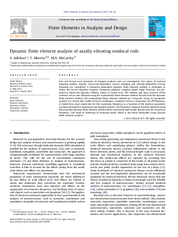 (PDF) Dynamic finite element analysis of axially vibrating nonlocal rods