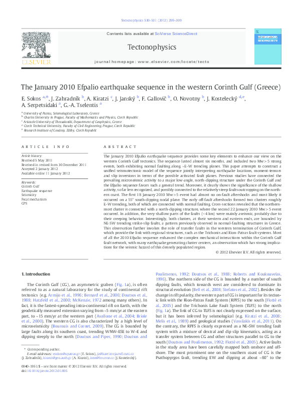 (PDF) The January 2010 Efpalio earthquake sequence in the western ...