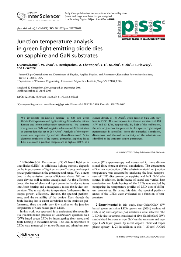 (PDF) Junction temperature analysis in green light emitting diode dies ...