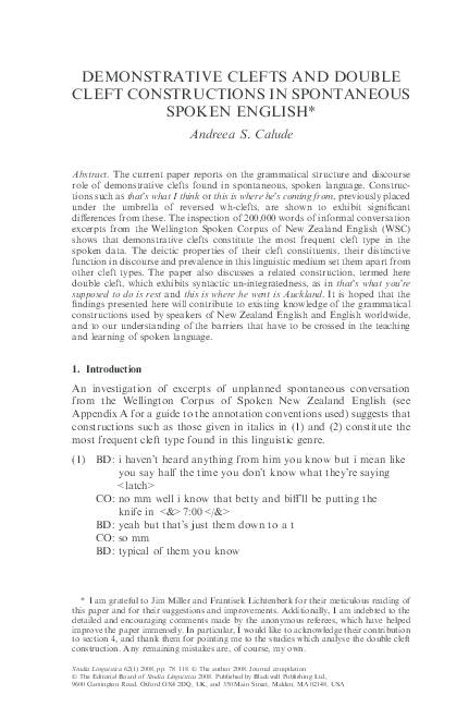 (PDF) Demonstrative clefts and double cleft constructions in ...