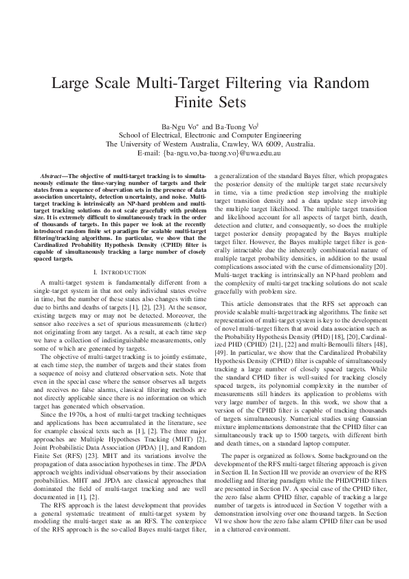 (PDF) Large Scale Multi-Target Filtering via Random Finite Sets