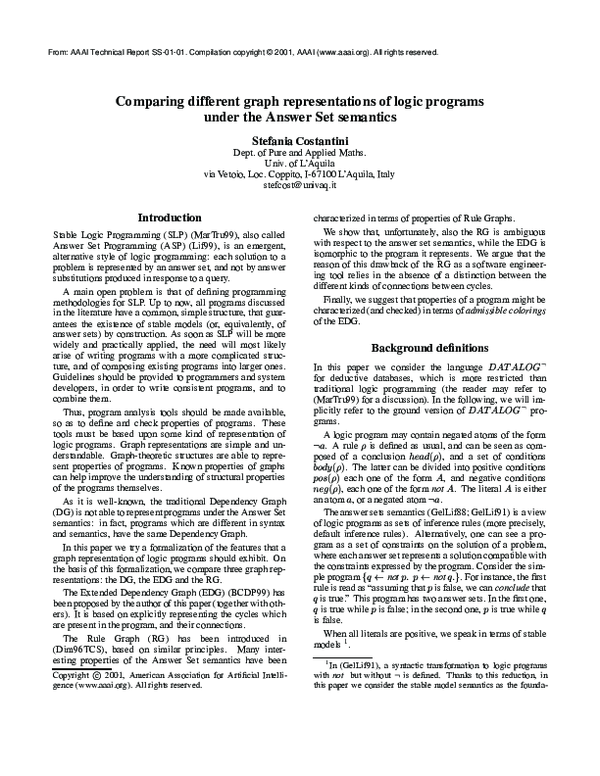 (PDF) Comparing different graph representations of logic programs under ...