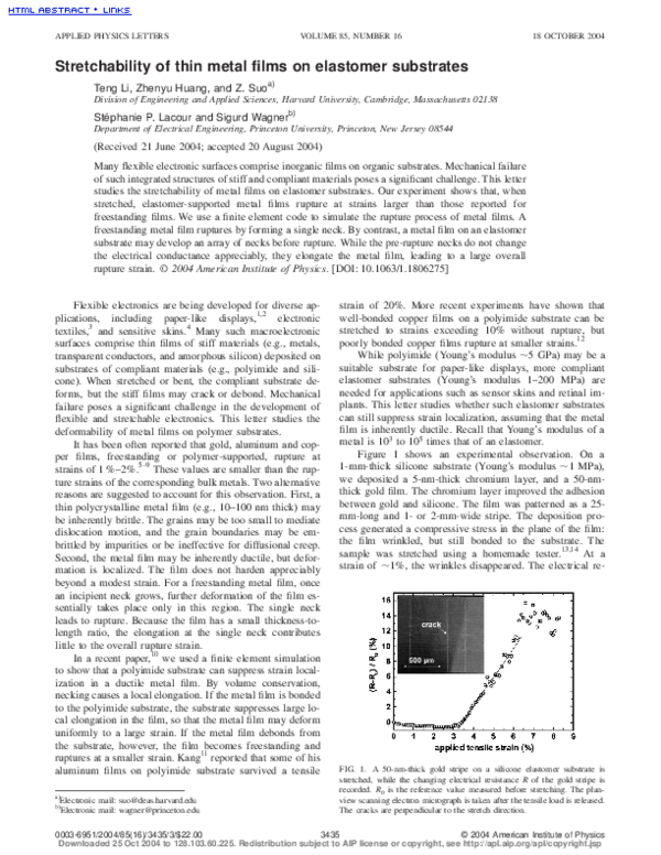 (PDF) Stretchability of thin metal films on elastomer substrates