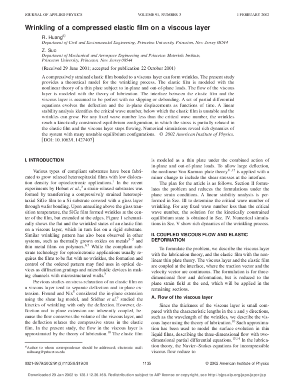 (PDF) Wrinkling of a compressed elastic film on a viscous layer