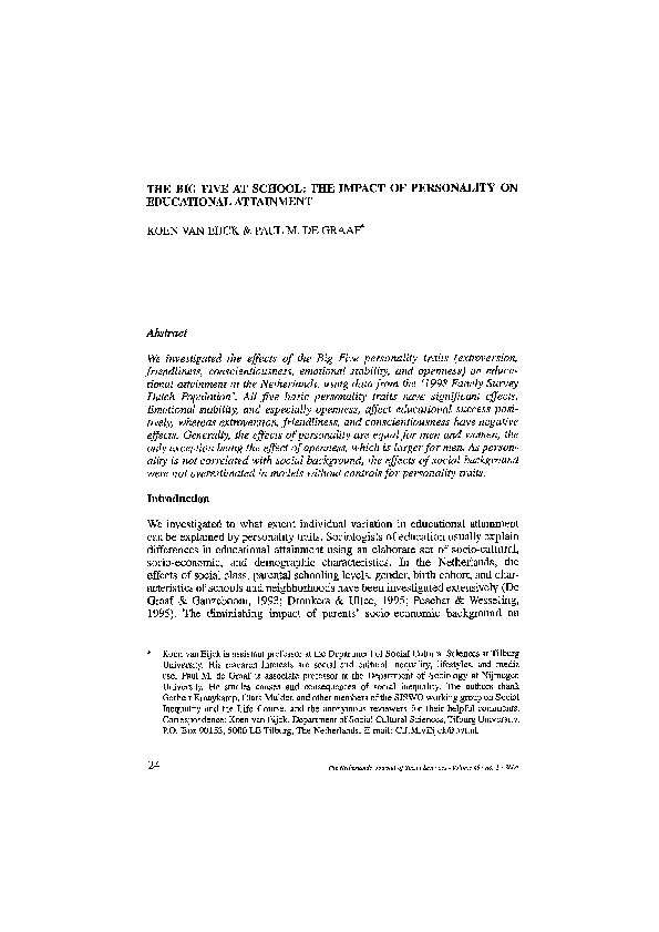 (PDF) The Big Five at school: The impact of personality on educational ...