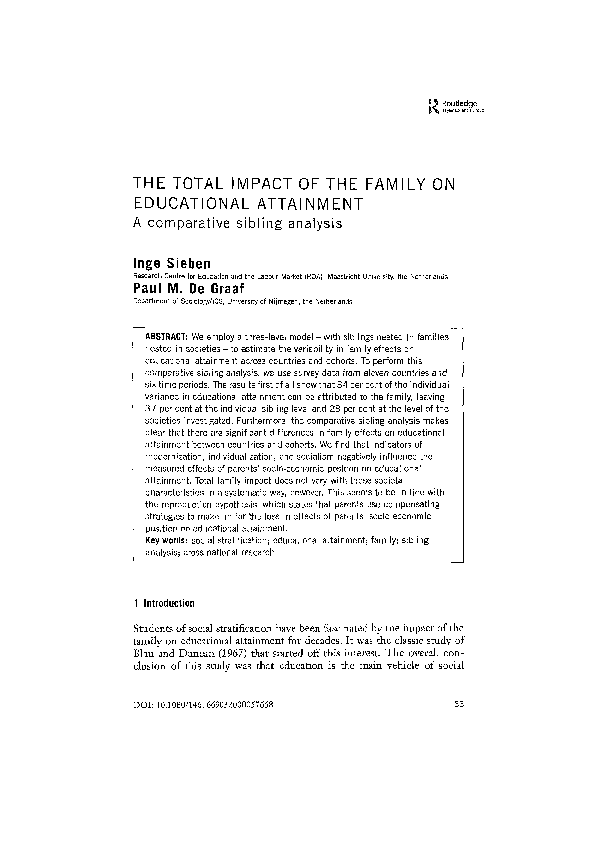 (PDF) The total impact of the family on educational attainment