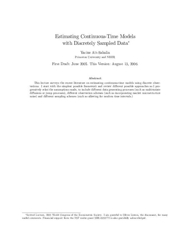 (PDF) Estimating continuous-time models with discretely sampled data