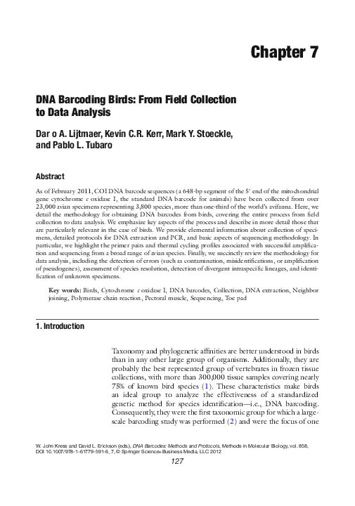 (PDF) DNA Barcoding Birds: From Field Collection to Data Analysis