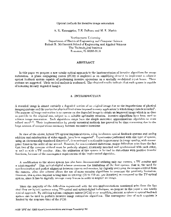 (PDF) Optical methods for iterative image restoration AK Katsaggelos ...