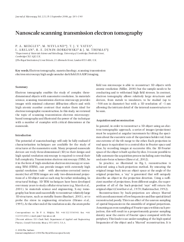 (PDF) Nanoscale scanning transmission electron tomography