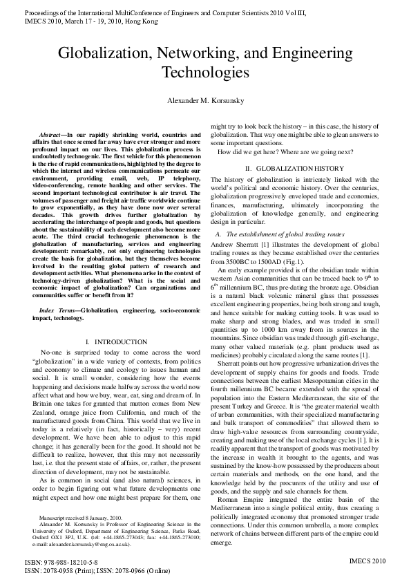 (PDF) Globalization, Networking, and Engineering Technologies