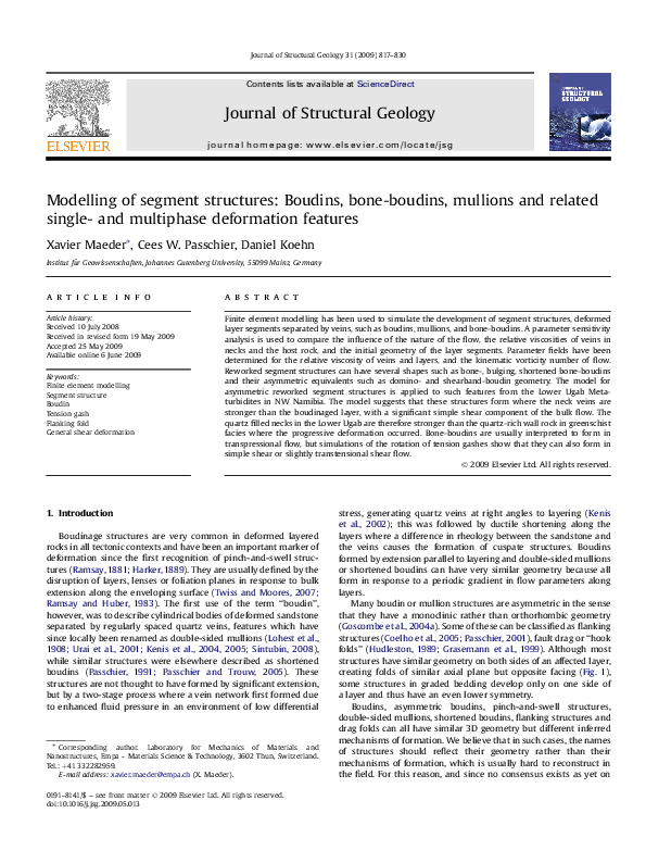 (PDF) Modelling of segment structures: Boudins, bone-boudins, mullions ...