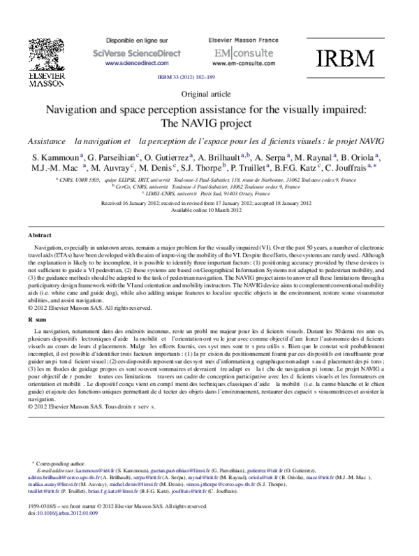 (PDF) Navigation and space perception assistance for the Visually ...