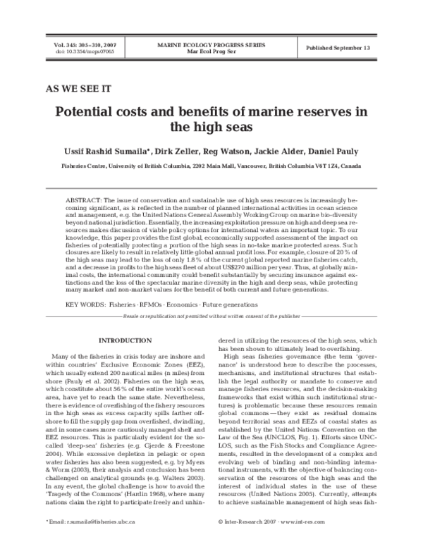 (PDF) Potential costs and benefits of marine reserves in the high seas