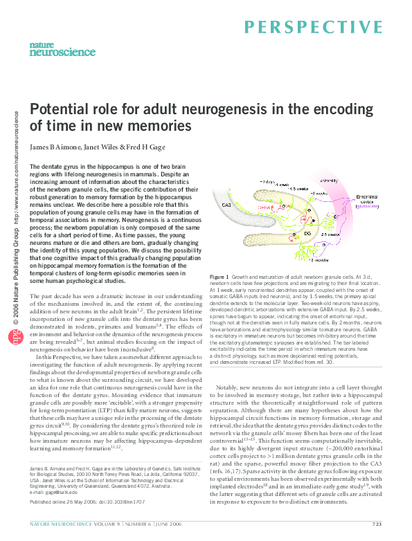 (PDF) Potential role for adult neurogenesis in the encoding of time in ...