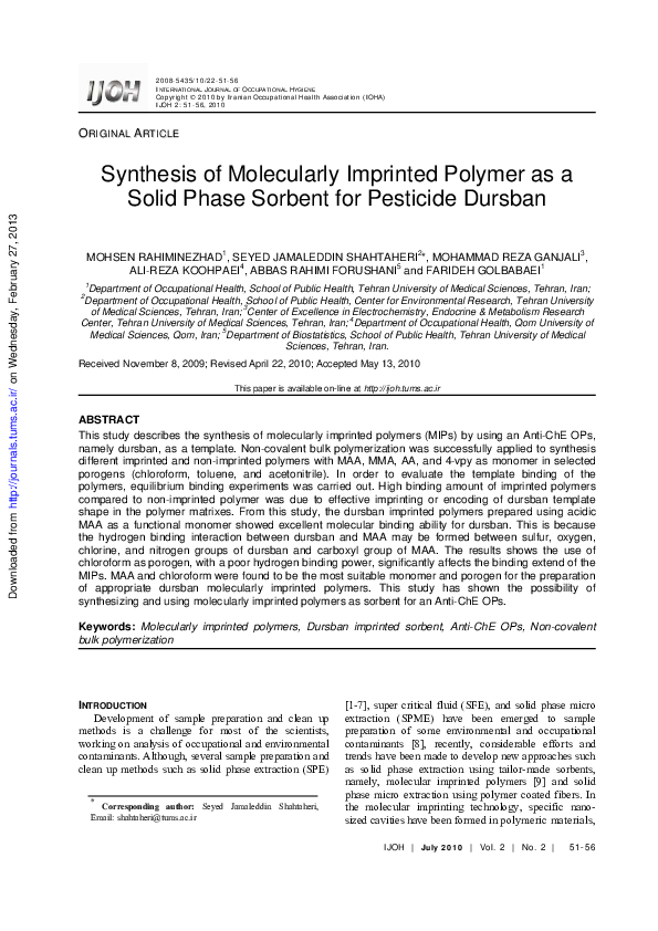 (PDF) Synthesis of Molecularly Imprinted Polymer as a Solid Phase ...