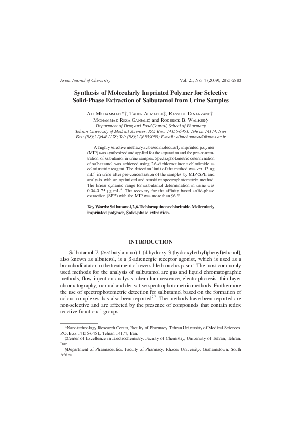(PDF) Synthesis of molecularly imprinted polymer for selective solid ...