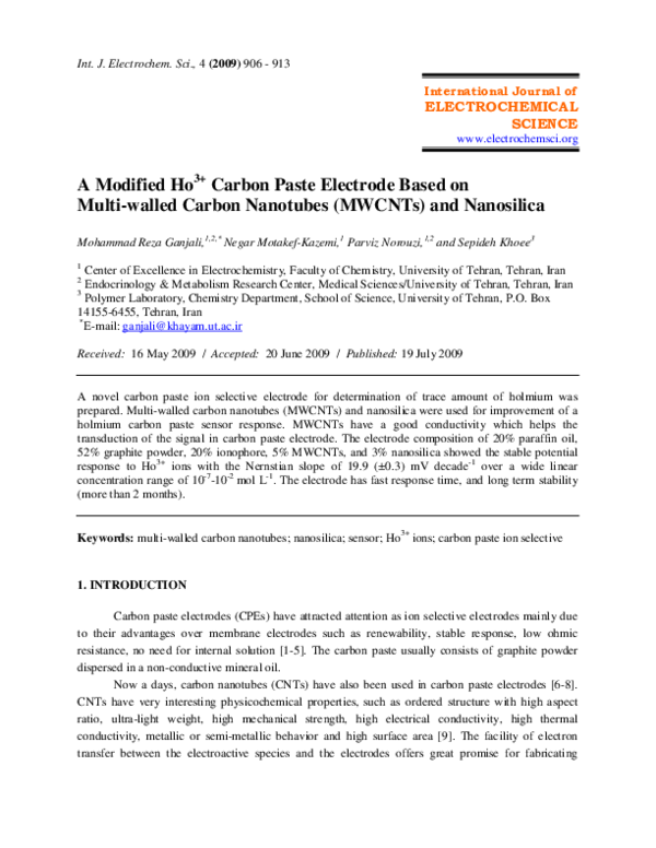(PDF) A Modified Ho3+ Carbon Paste Electrode Based on Multi-walled ...