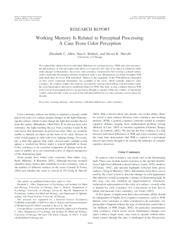 (PDF) Working memory is related to perceptual processing: A case from ...