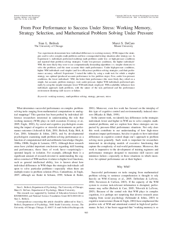 (PDF) From poor performance to success under stress: working memory ...