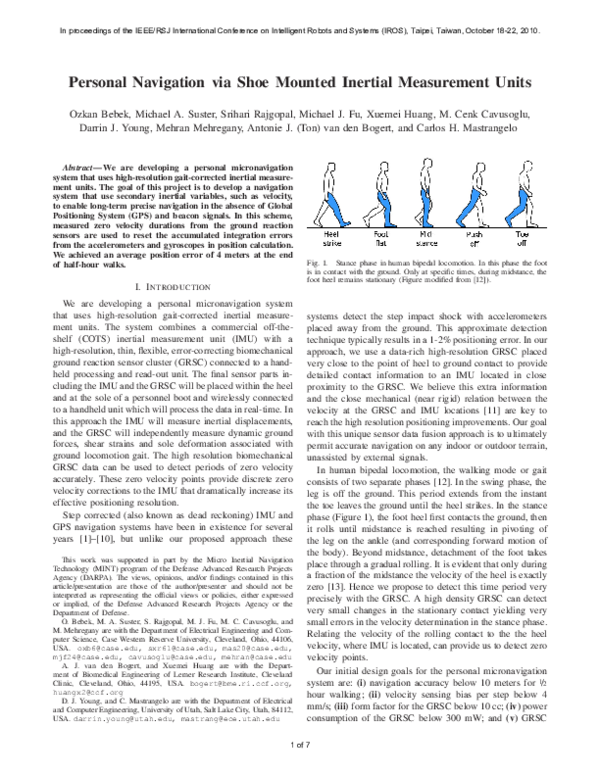 (PDF) Personal navigation via shoe mounted inertial measurement units