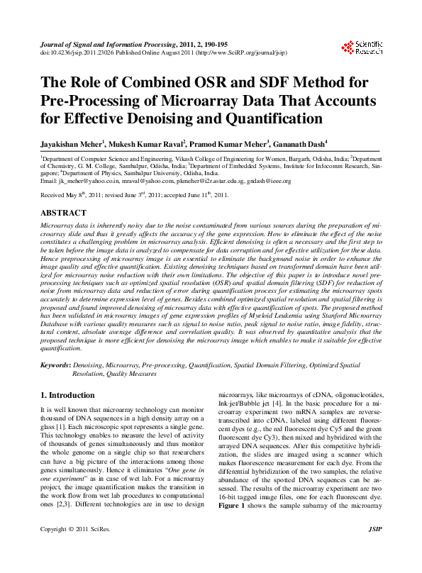(PDF) The Role of Combined OSR and SDF Method for Pre-Processing of ...