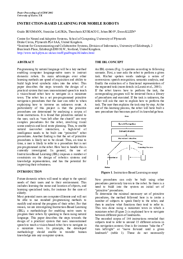 (PDF) Instruction-based learning for mobile robots