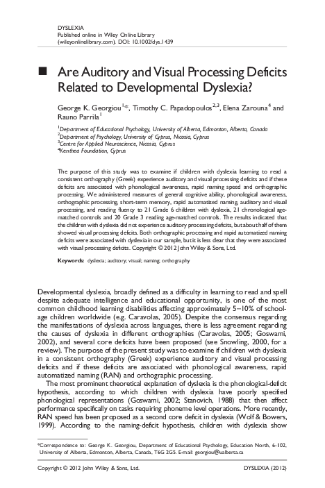 (PDF) Are Auditory and Visual Processing Deficits Related to ...