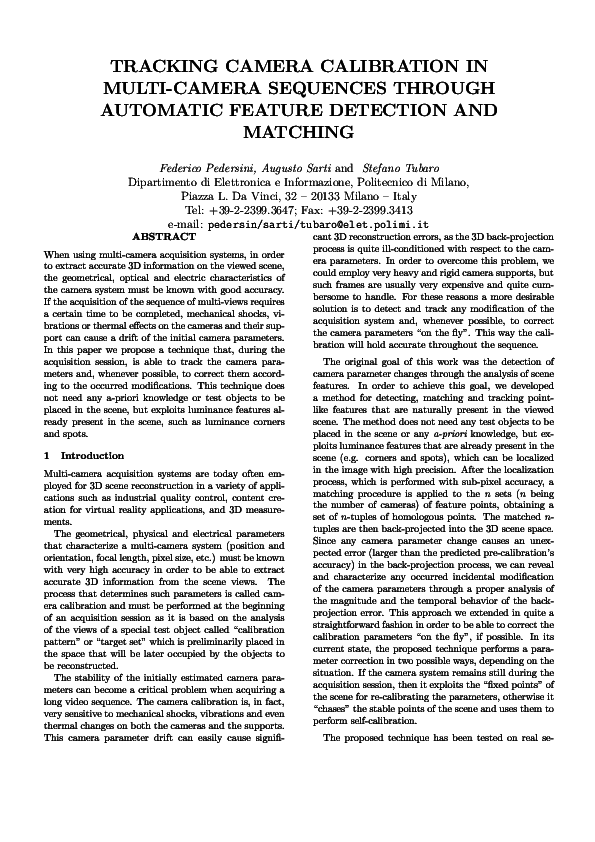 (PDF) Tracking camera calibration in multi-camera sequences through ...