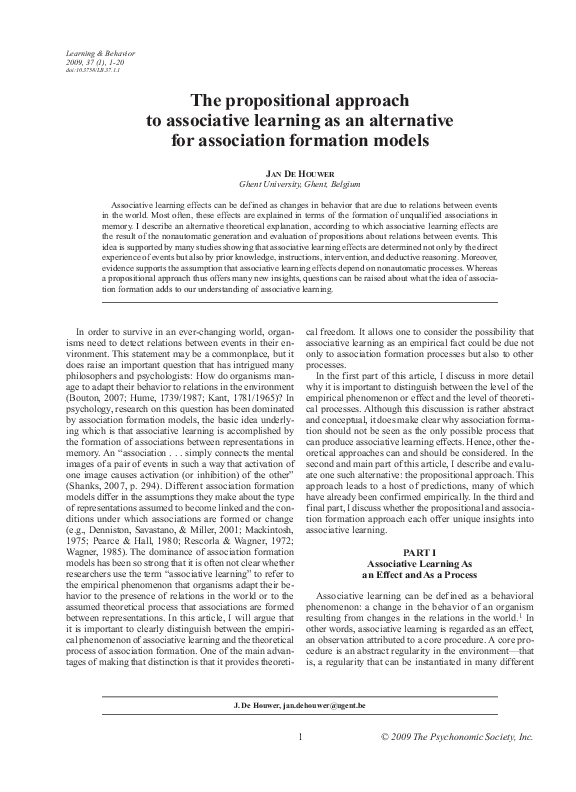 (PDF) The propositional approach to associative learning as an ...